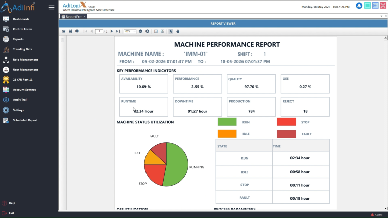 machine performance report