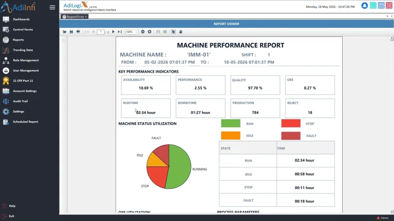 machine performance report